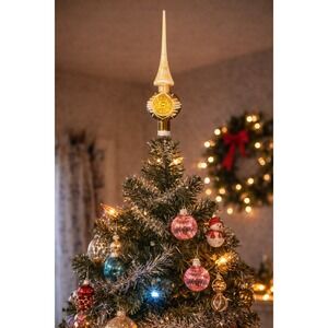 Vintage Lanissa Glass Christmas Tree Topper West Germany Gold Reflector Star MCM